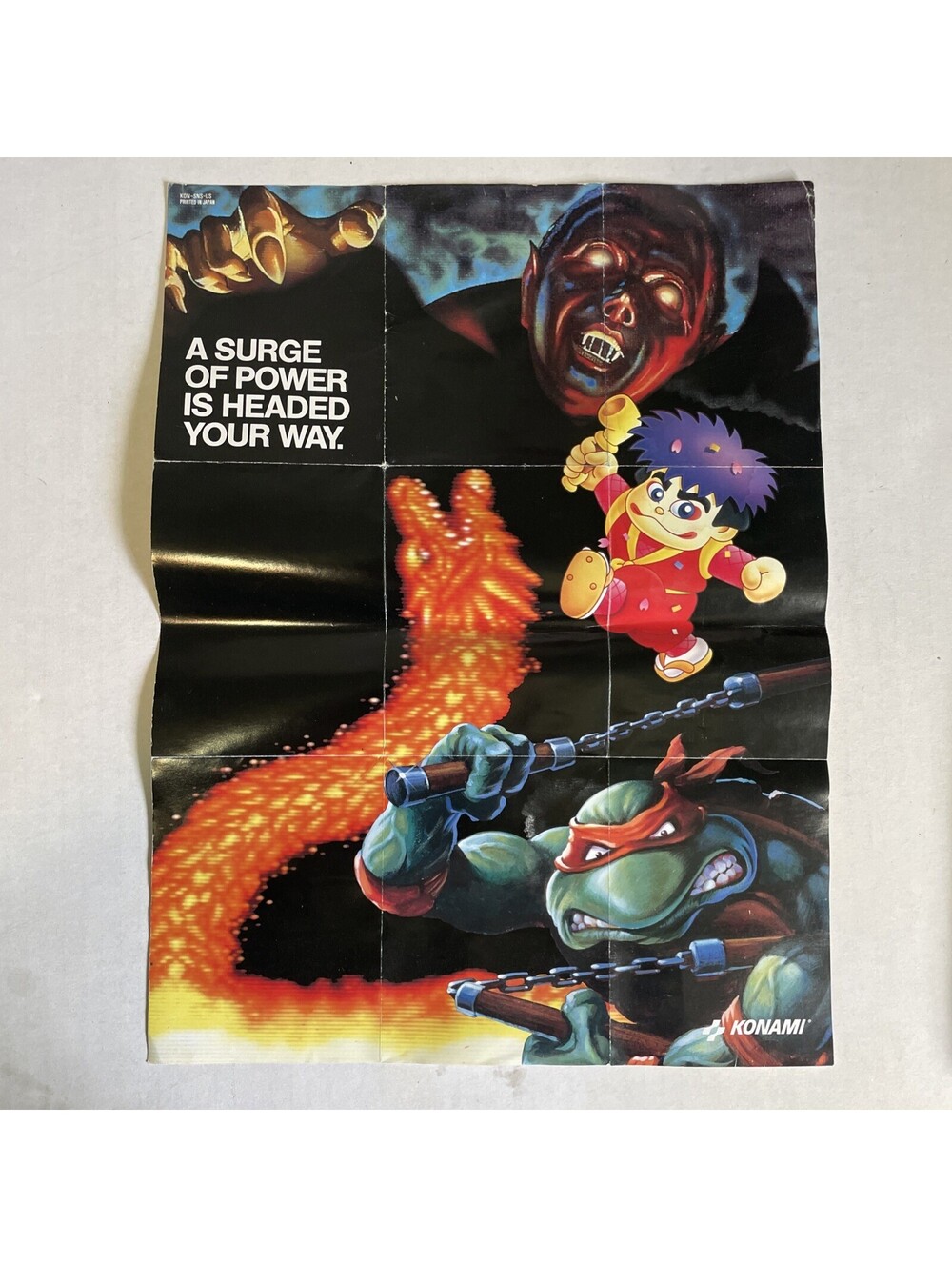 Konami 1991 Super Nintendo SNES fold out poster promo TMNT -  KON-SNS-US